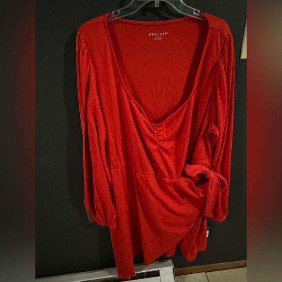 Ava & Viv Balloon Sleeve Wrap Dress Sweetheart Neckline Red NWT Size 3X - Picture 4 of 8